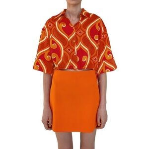 Zara Mini‎ Skirt Women's Size Medium Bright Orange High-Waisted Flare